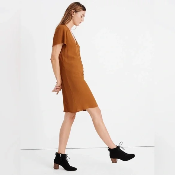 Madewell Burnt Orange Button Down Short Sleeve Dress - Picture 2 of 9